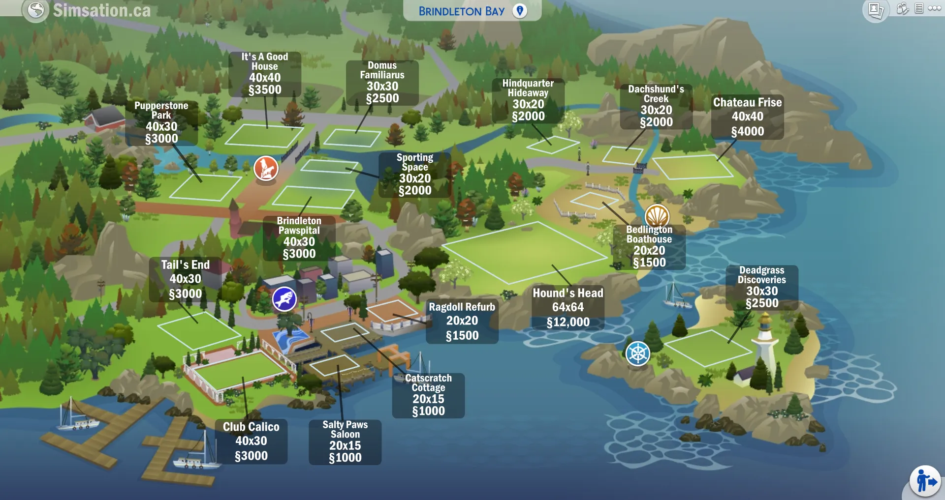 Labelled map of Brindleton Bay showing bulldozed lots